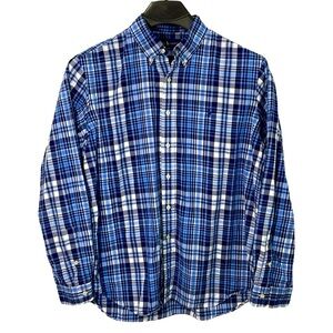 Ralph Lauren men’s Size XL navy blue &‎ light blue & white plaid cotton shirt.